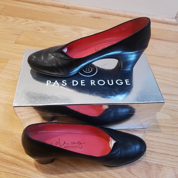 Pas de Rouge Black Classic Leather Heels Pumps 40 - Picture 1 of 8